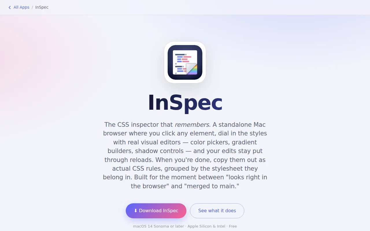 InSpec – A standalone CSS editor for live web pages
