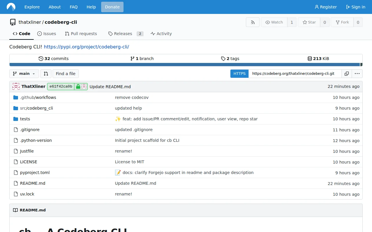Codeberg (Forgejo) CLI, built with Xclif