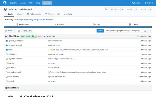 Codeberg (Forgejo) CLI, built with Xclif