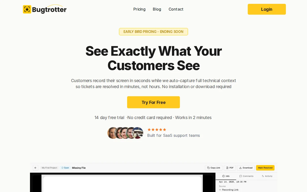 Screen recordings from customers for support – no install required
