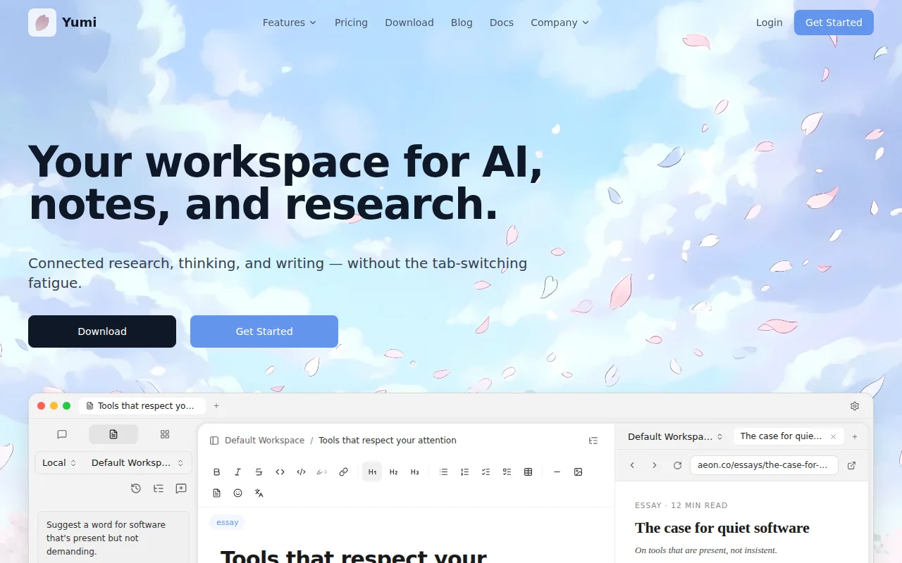 Yumi – Your workspace for AI chat, notes, and research