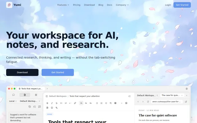 Yumi – Your workspace for AI chat, notes, and research