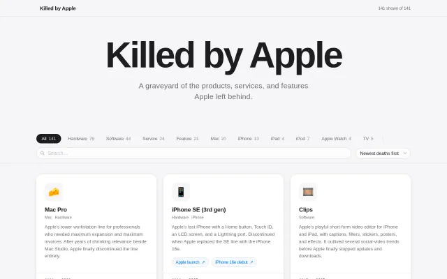 Killed by Apple – a graveyard of discontinued Apple products