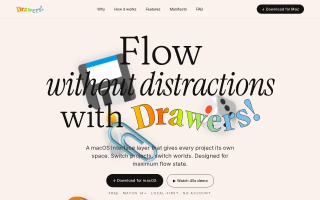 Drawers – project-scoped spaces and dock for macOS