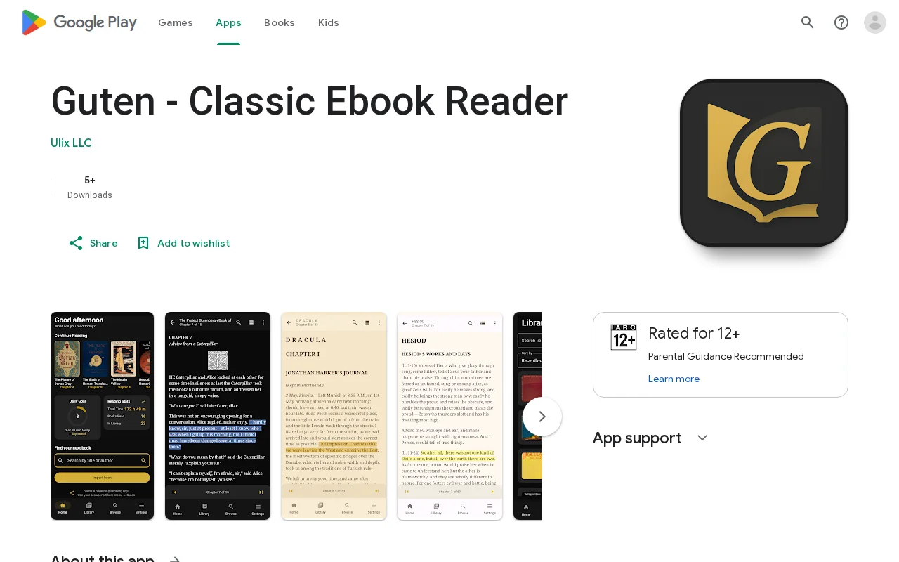 Guten – Android ereader for Project Gutenberg's 70k+ free books