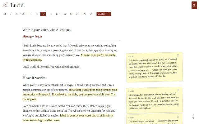 Write in your unique voice, with AI critique