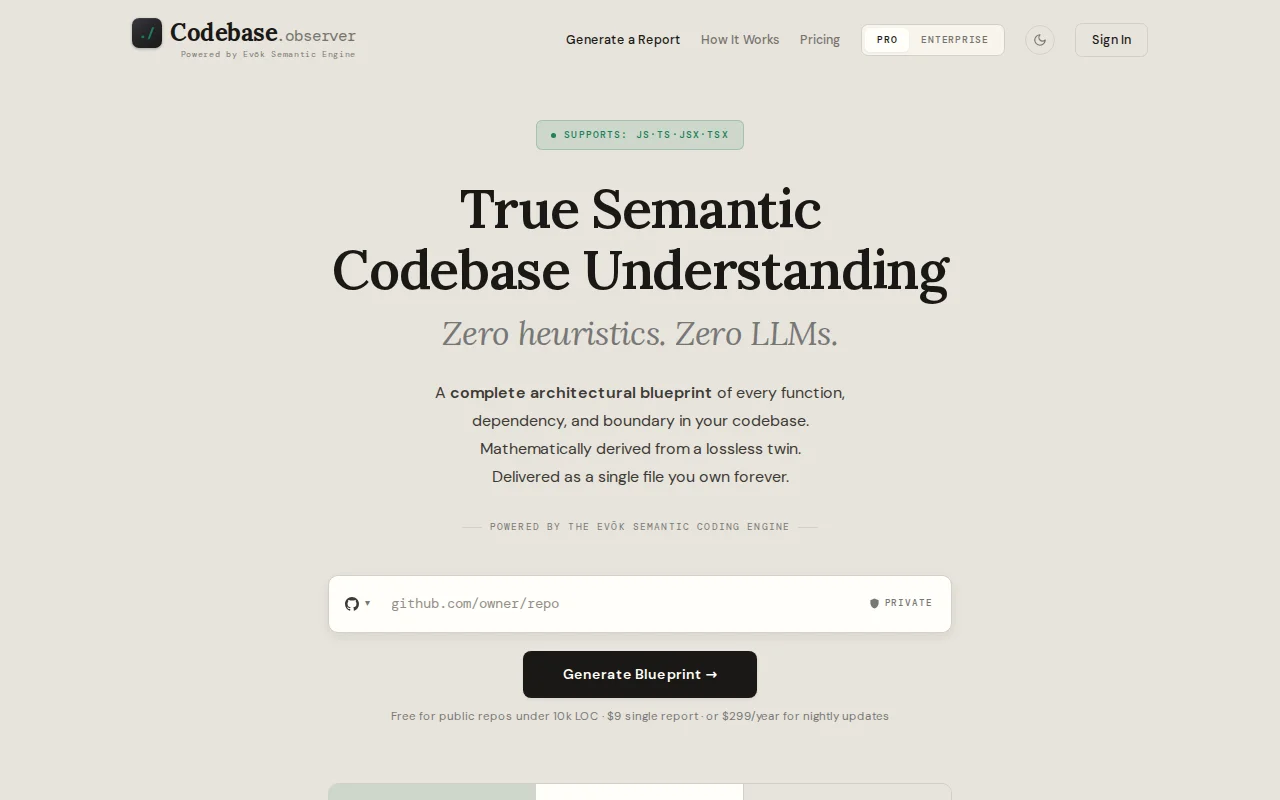 Zero LLM deep codebase analysis built on math engine