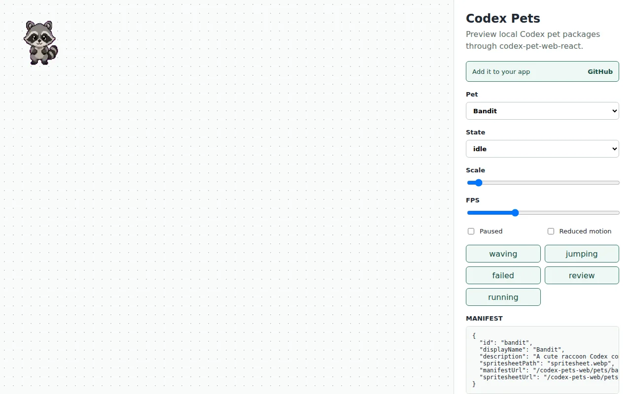 Codex Pets – tiny animated pets for web apps