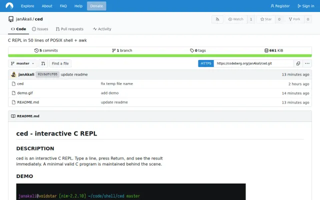 Ced – C REPL in 50 lines of POSIX shell