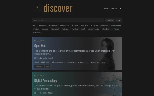 Discover – a curated RSS directory with mentions via RSS