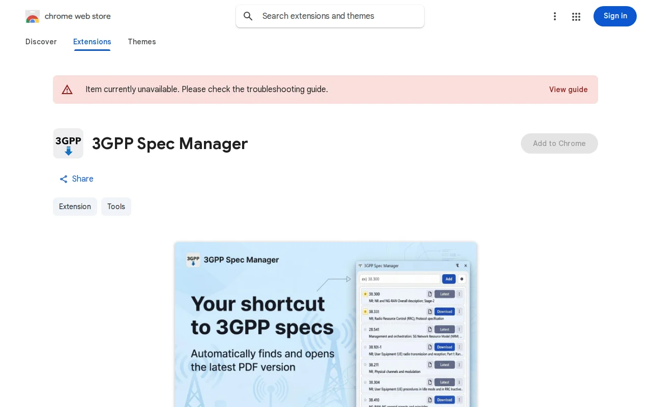 Download and open 3GPP specs – LTE, 5G, 6G from your Chrome side panel