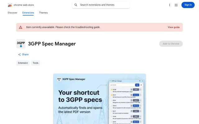 Download and open 3GPP specs – LTE, 5G, 6G from your Chrome side panel