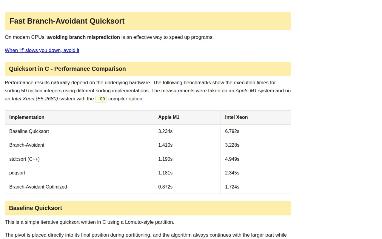 Avoiding "if" makes Quicksort faster