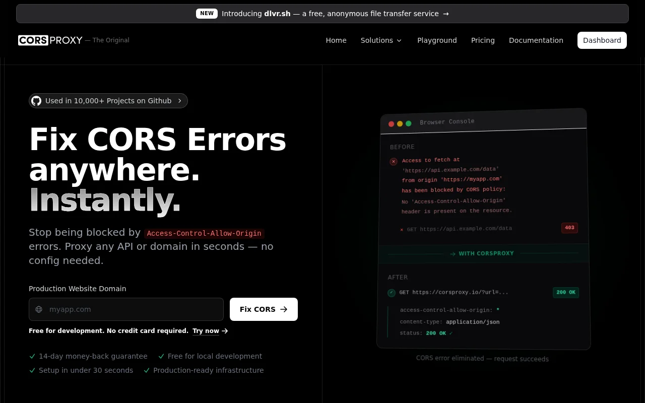 Corsproxy – Fix CORS Errors Instantly – Free for Development
