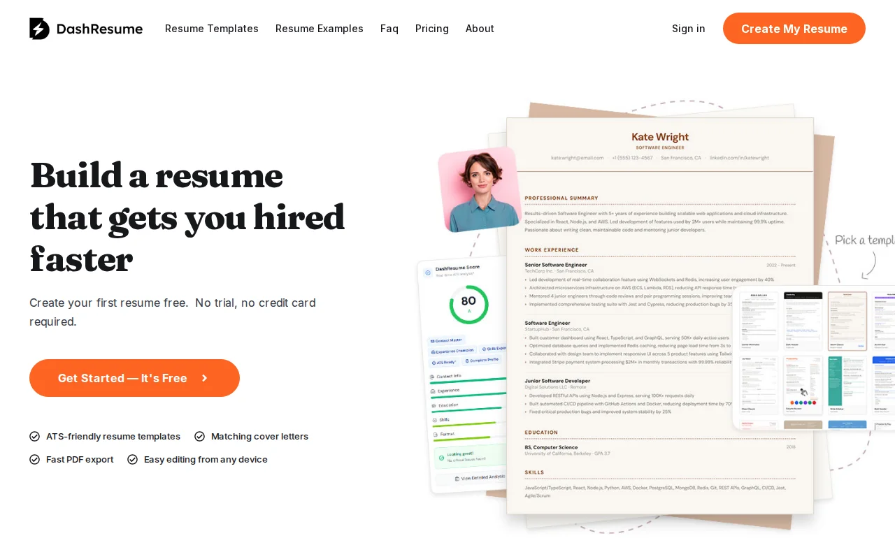 DashResume, a resume builder with ATS scoring, and AI job desc matching