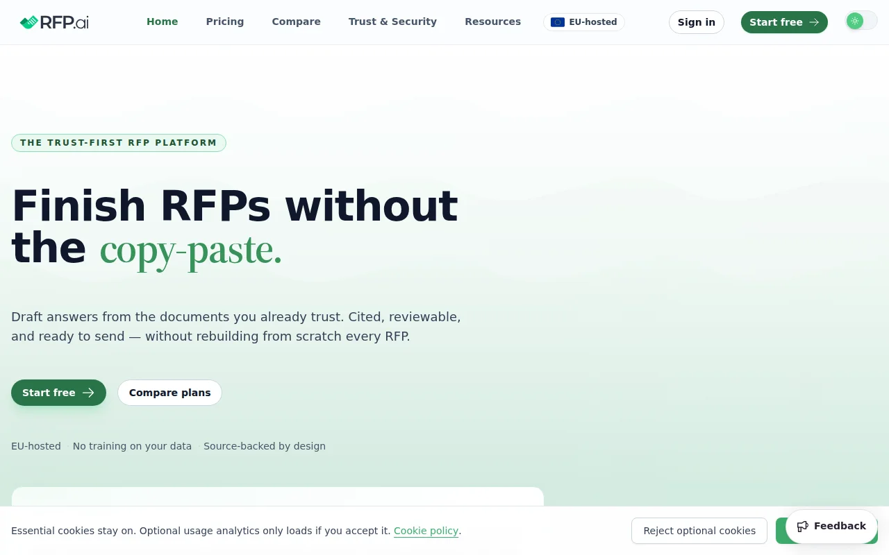 Rfp.ai – answer RFPs from approved docs, with source citations