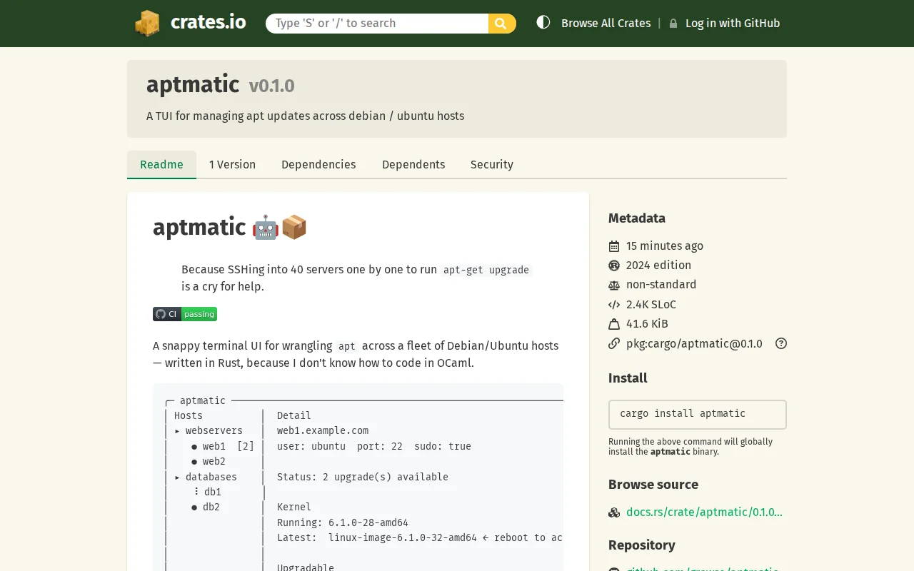 Aptmatic – a TUI for managing apt across a bunch of Debian boxes