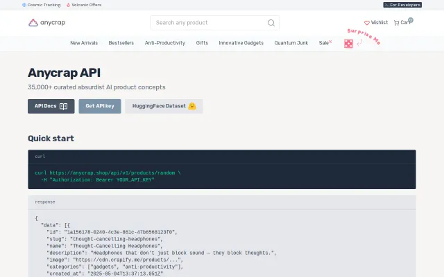 Anycrap – REST API for 35k absurdist AI-generated products