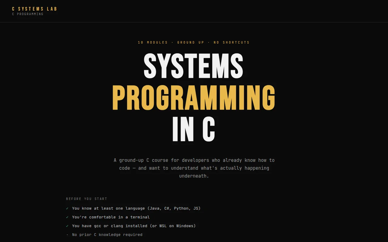 Free C course called "C Systems Lab"