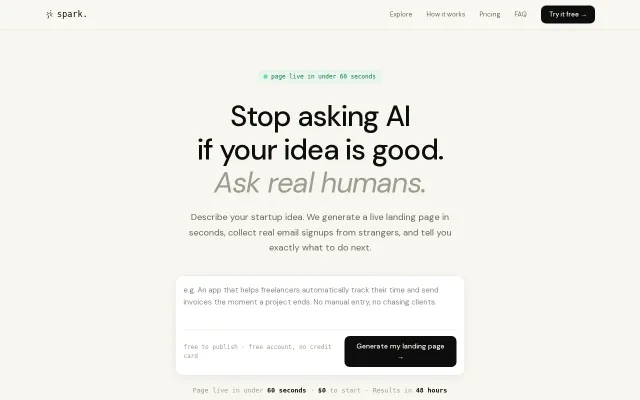 Describe your idea, get a live landing page with real users