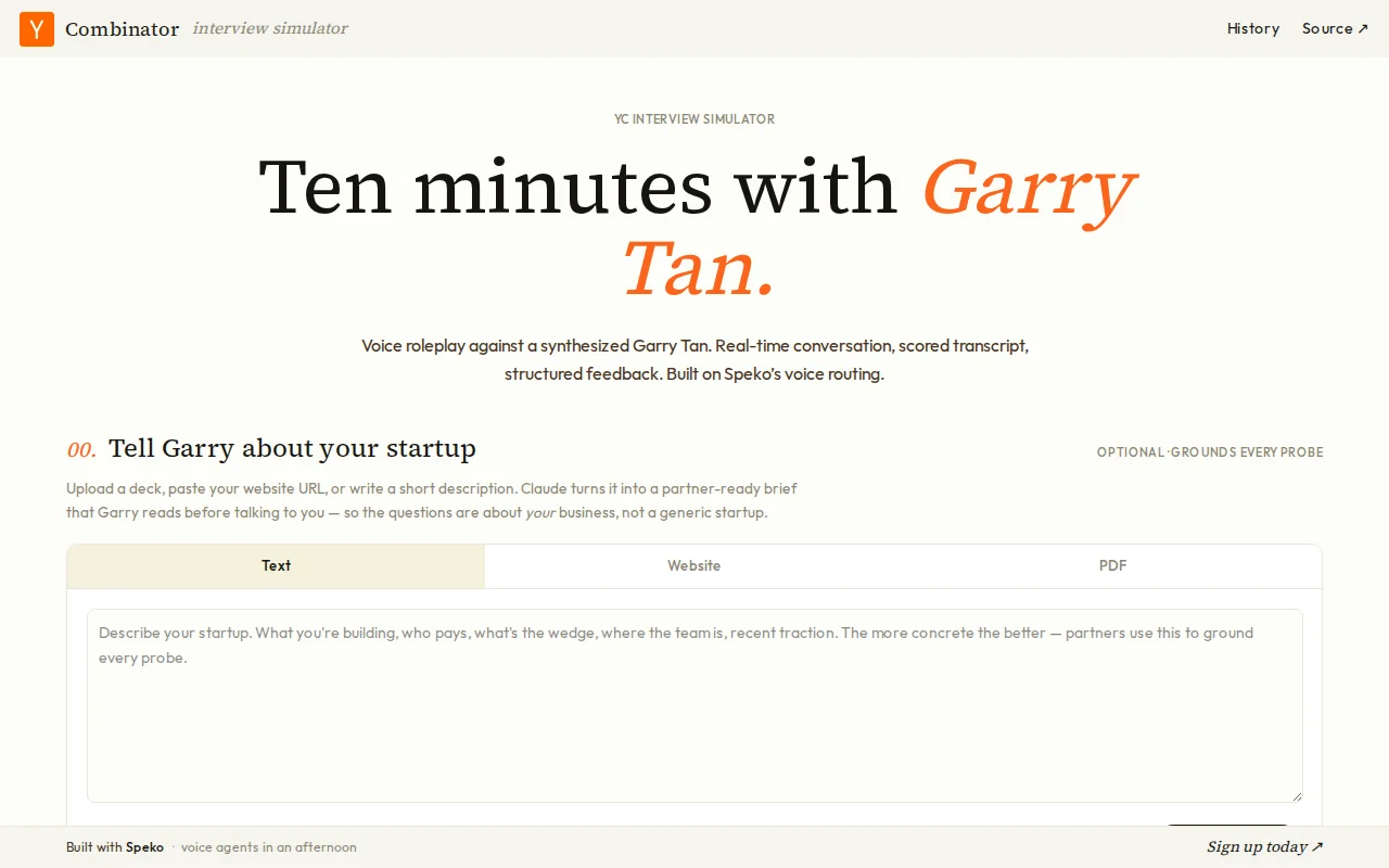 YC Interview Simulator (Voice of Garry Tan)