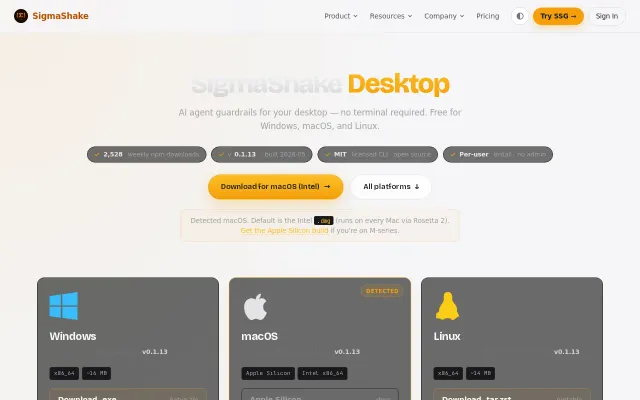 Sigmashake Desktop – AI Coding Agent Guardrails