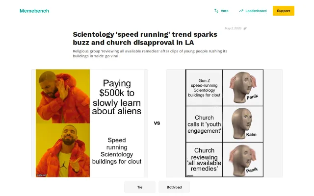 A benchmark where LLMs make memes from current news