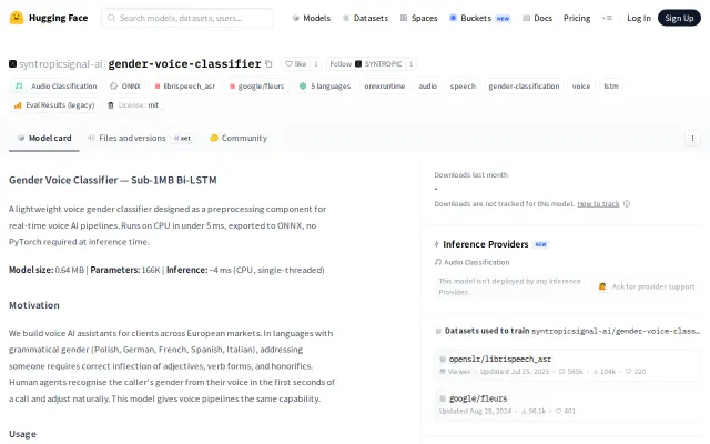 Voice gender classifier for European voice AI (1MB, ONNX, 4ms)