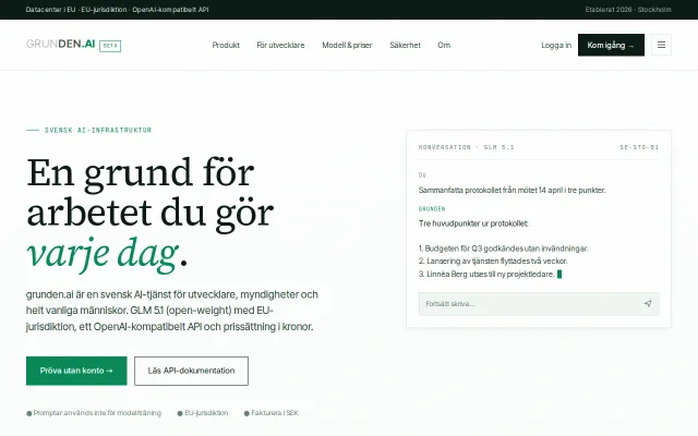 Grunden – Frontier AI inference hosted in Sweden, OpenAI-compatible