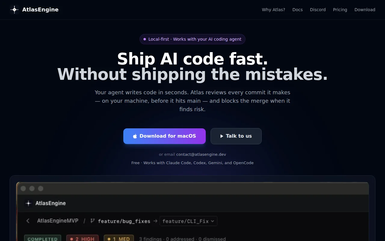 Atlas - Local-first AI code reviewer for Claude Code, Codex, Cursor