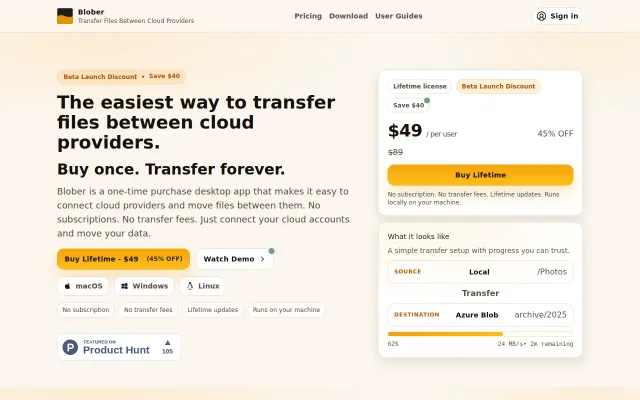 Blober.io – The easiest way to transfer files between cloud providers