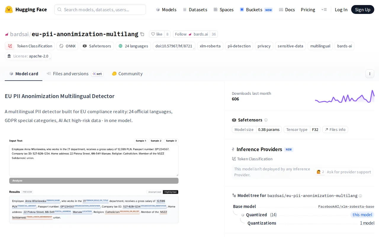 A 0.3B model that redacts PII in all 24 EU languages offline