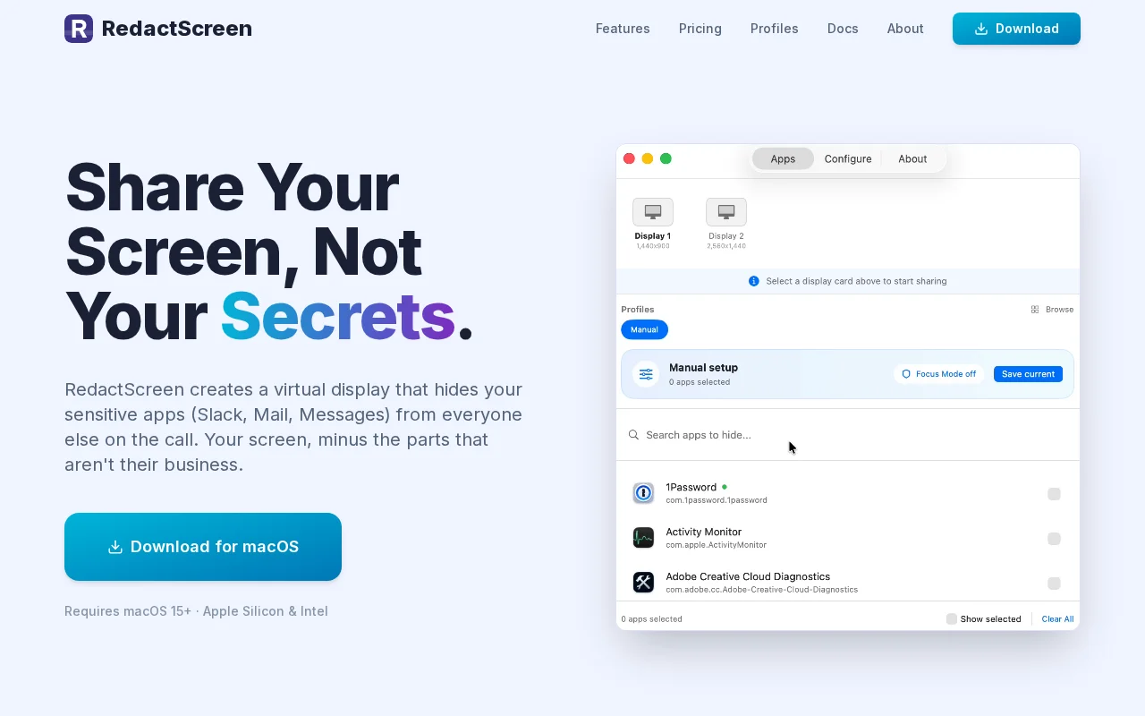 RedactScreen – Share your screen, not secrets