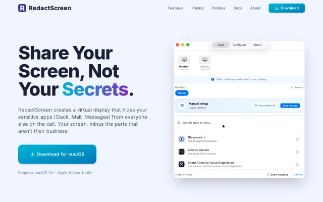 RedactScreen – Share your screen, not secrets