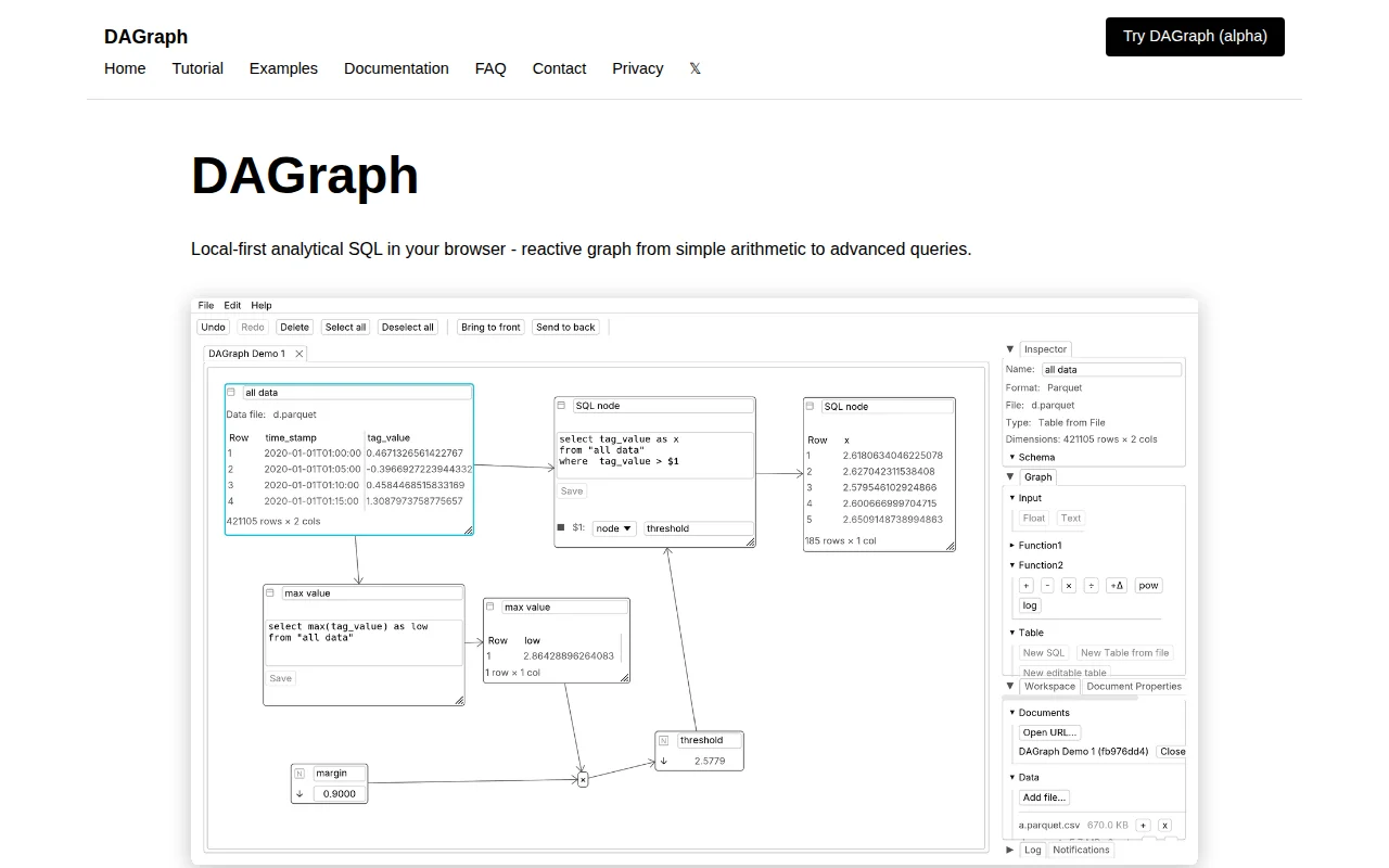 DAGraph – local-first reactive graph from arithmetic to OLAP SQL