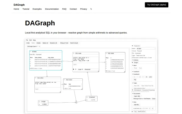DAGraph – local-first reactive graph from arithmetic to OLAP SQL