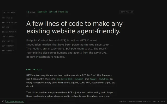 Endpoint Context Protocol – Browsers get HTML, AI agents get Markdown
