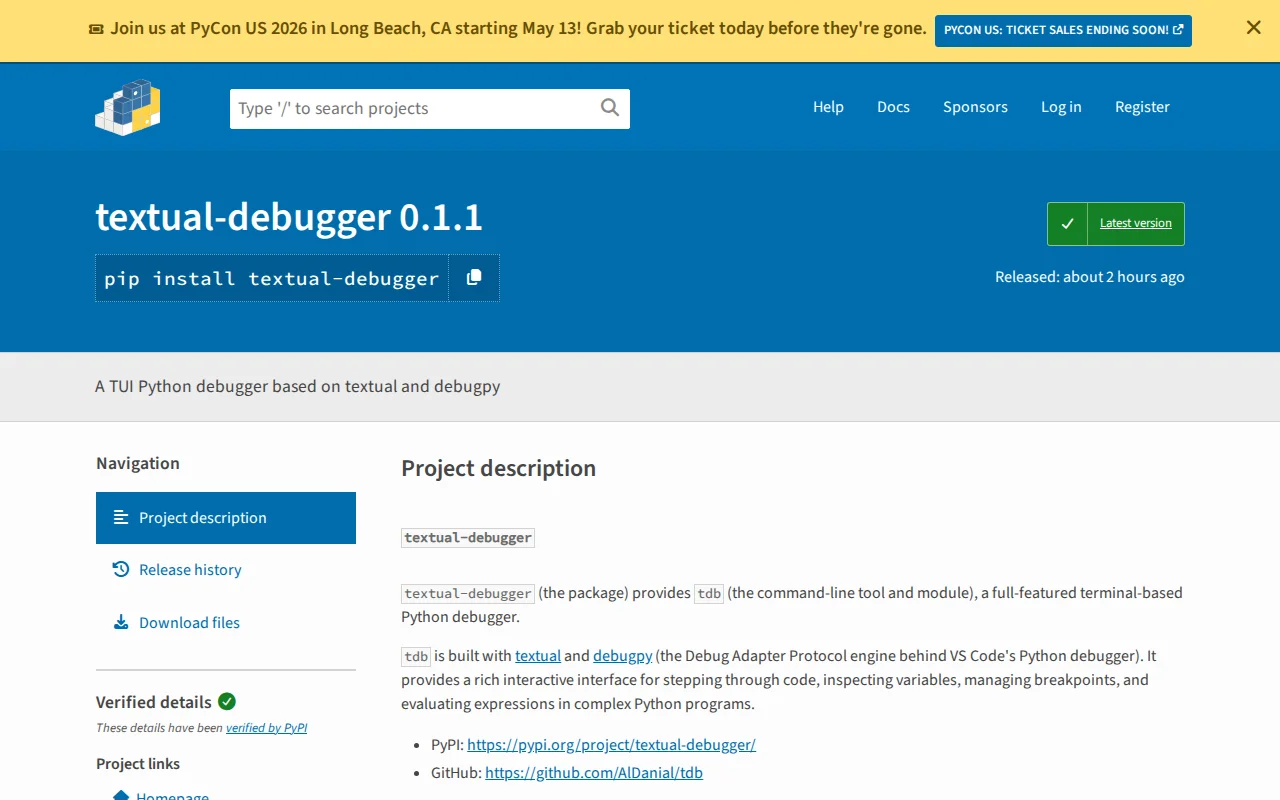 Textual-debugger, a Python TUI debugger with power features