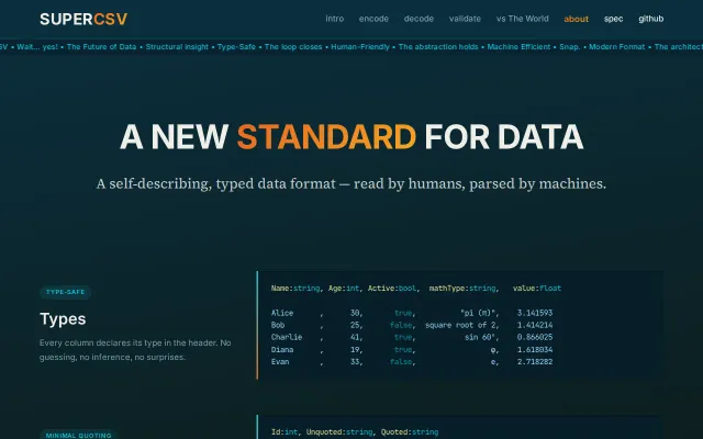 SuperCSV – a typed, self-describing data format