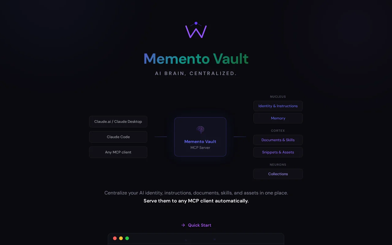 MementoVault – Self-hosted AI context manager served via MCP