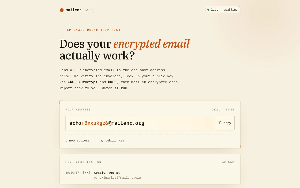 Mailenc – Test if your PGP email setup works