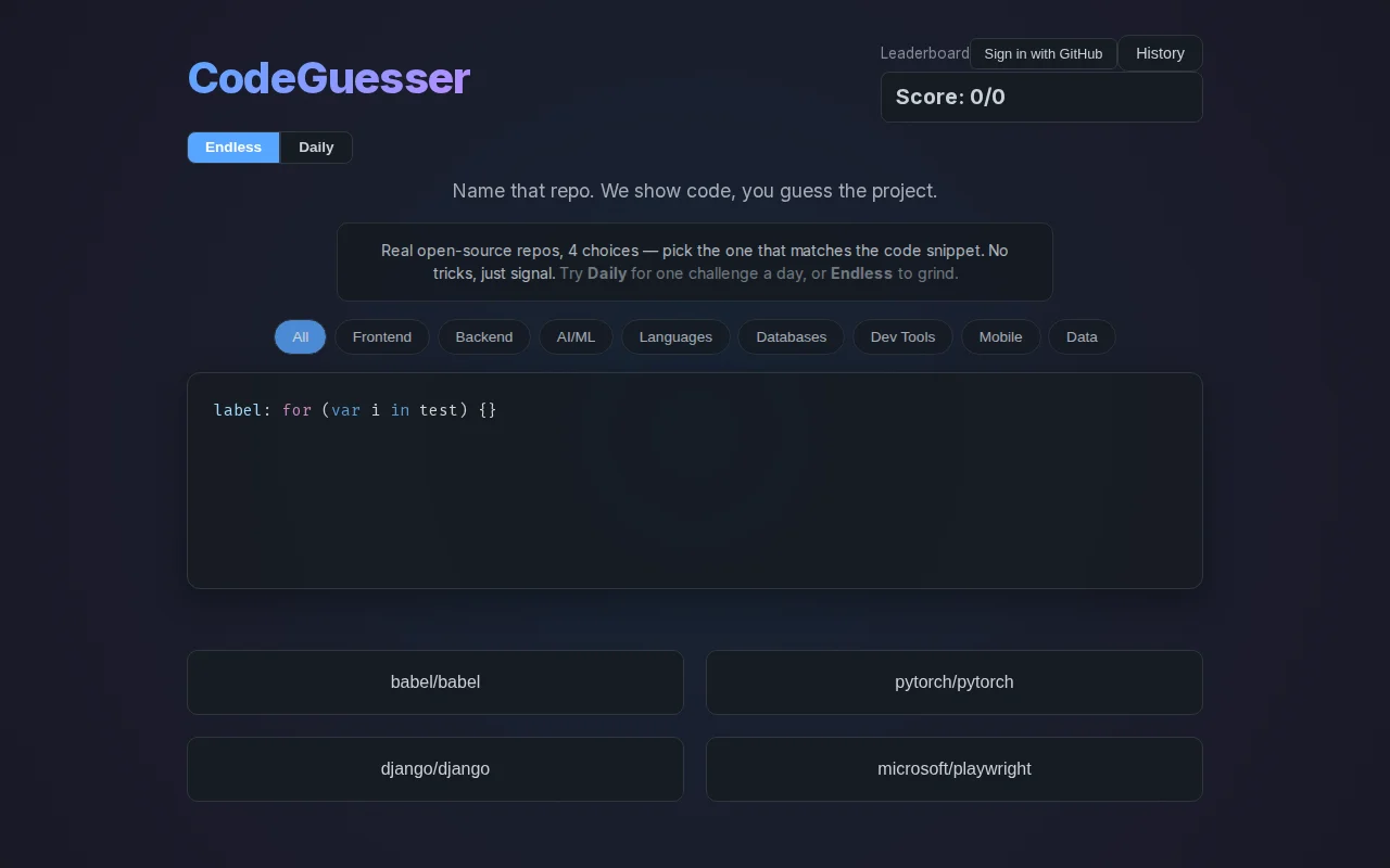 Guess the GitHub repo from a code snippet