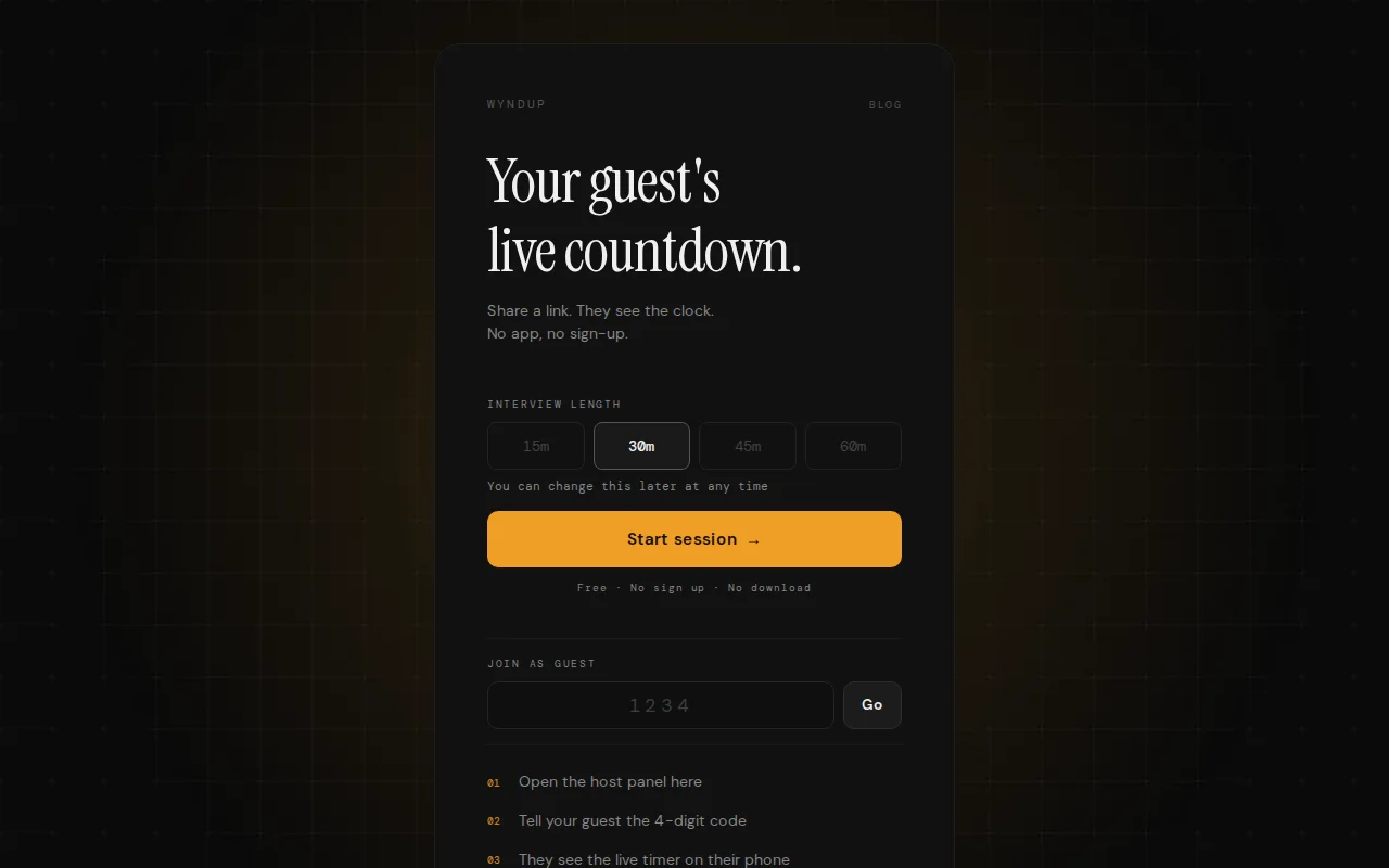 Wyndup – share a live countdown with your podcast guest