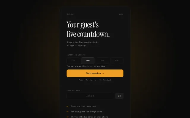 Wyndup – share a live countdown with your podcast guest