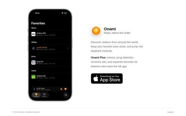 Onami Radio, a simple radio app for iOS
