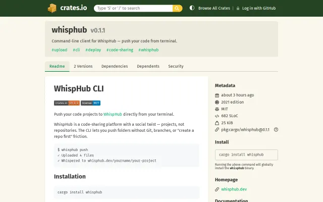 WhispHub CLI – push your projects to WhispHub from the terminal