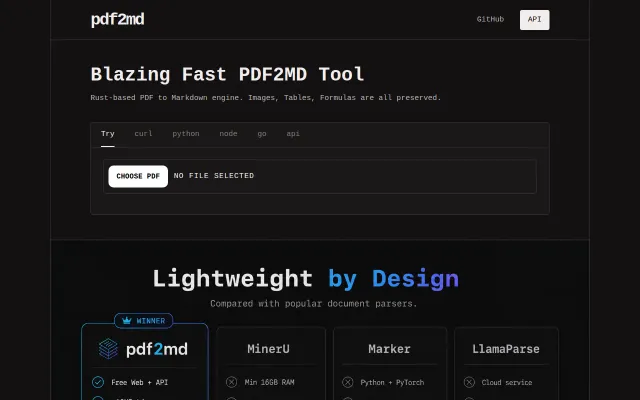 Pdf2md – 10MB Rust PDF-to-Markdown Tool with a Free API