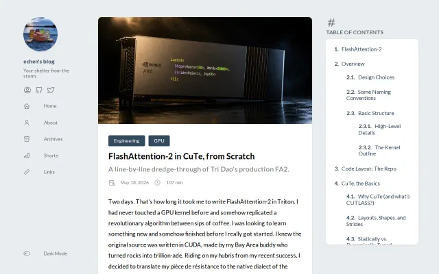 FlashAttention-2 in Cute, from Scratch