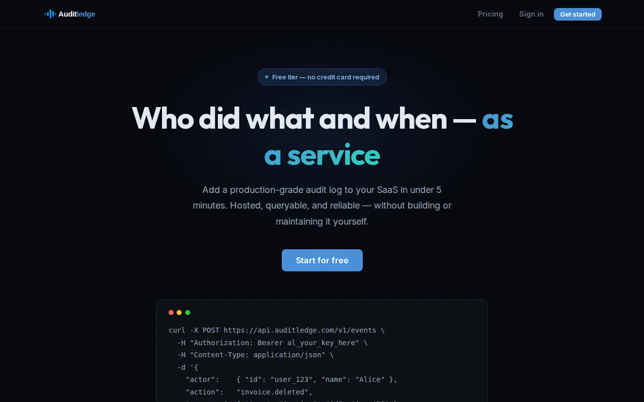 Auditledge – Hosted Audit Log API for SaaS