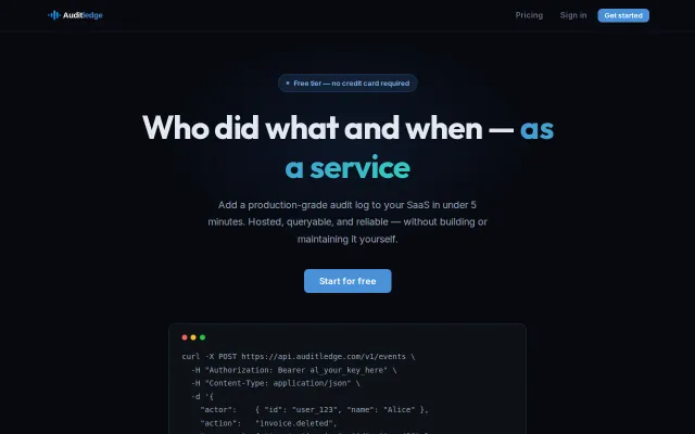 Auditledge – Hosted Audit Log API for SaaS